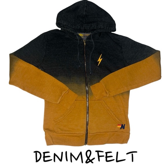 Aviator Nation Unisex FADED BOLT EMBROIDERY HOODIE | NUGGET GOLD // CHARCOAL 🖤 - Picture 8 of 16